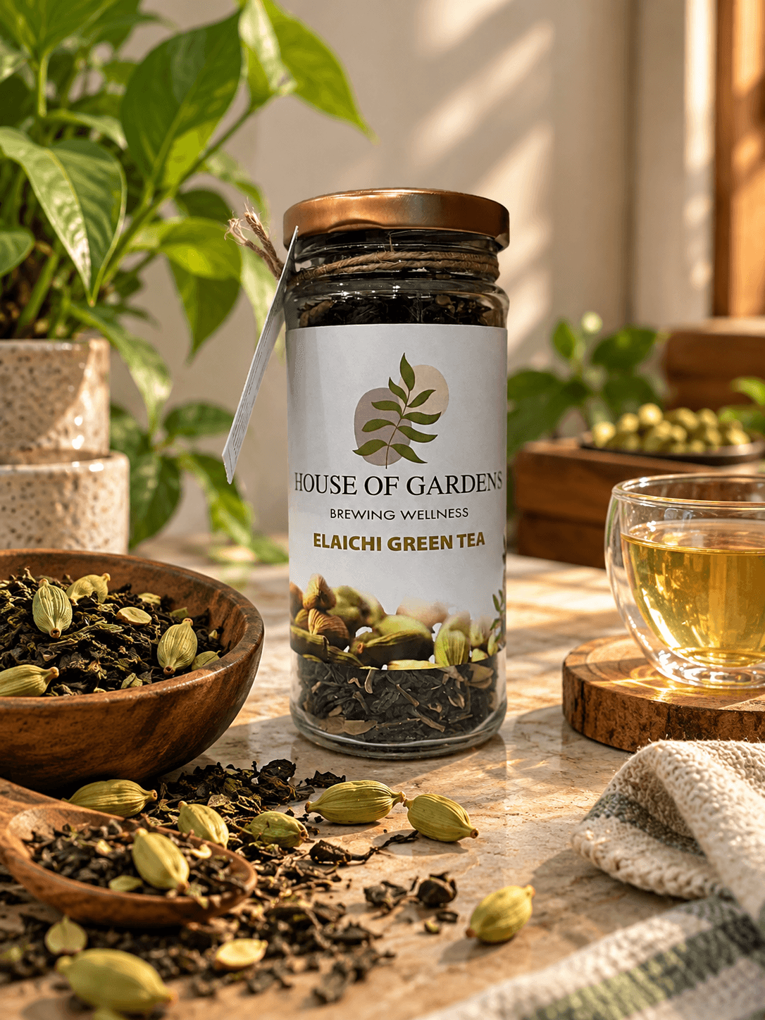 Elaichi Green Tea with aromatic cardamom pods