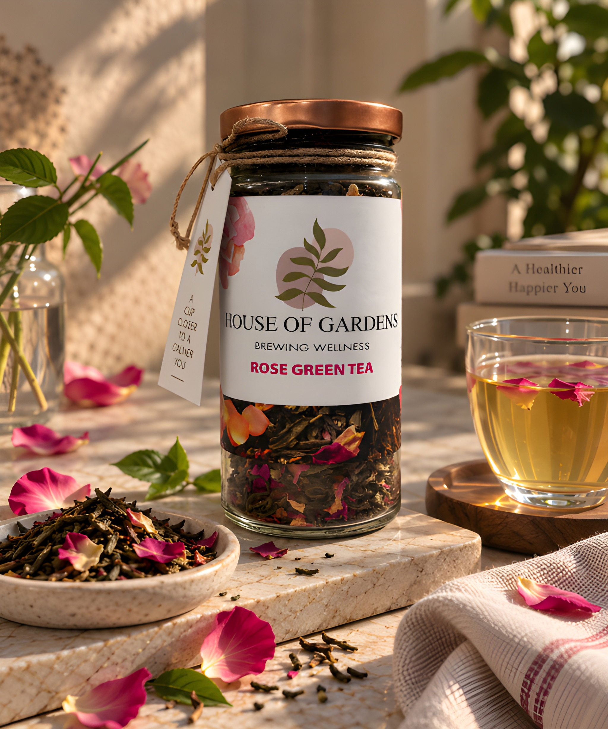 Rose petals blended with tender green tea